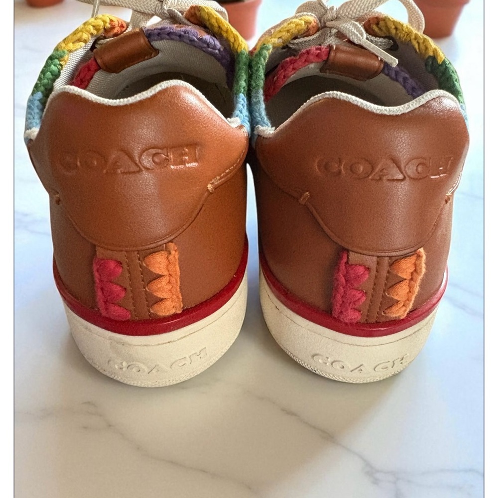 Coach Brown and Red Leather Sneakers with White Soles